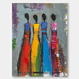 Colorful Four Women Silhouettes Painting Original Modern Wall Art Big Multicolor Girl Painting Framed