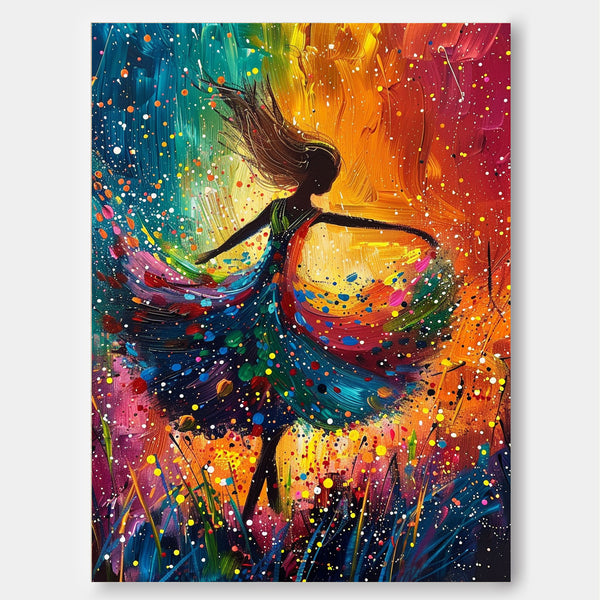 Large Multicolor Portrait Painting Framed Original Exquisite Dancing Girl Wall Art Abstract Colorful Artwork