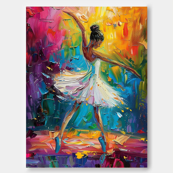 Large Multicolor Girl Painting Framed Original Exquisite Ballet Girl Wall Art Colorful Artwork Gift