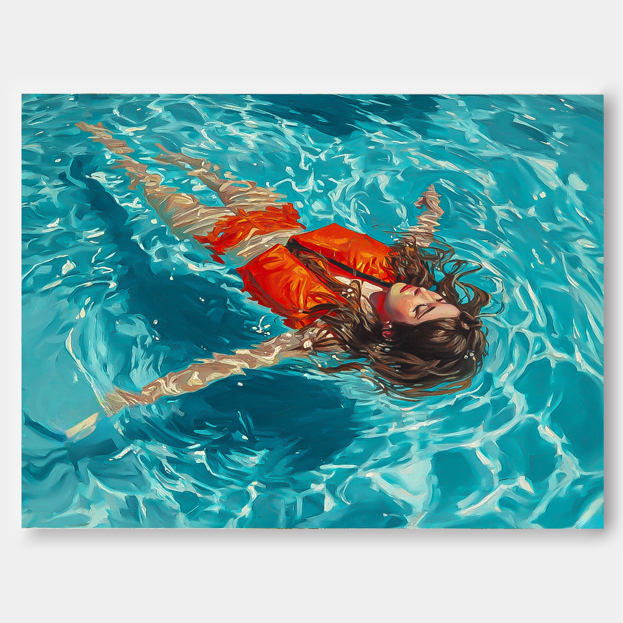Large Color Artwork Original Girl Diving Oil Painting Diving In Ocean Sensual Woman Swimming Wall Art