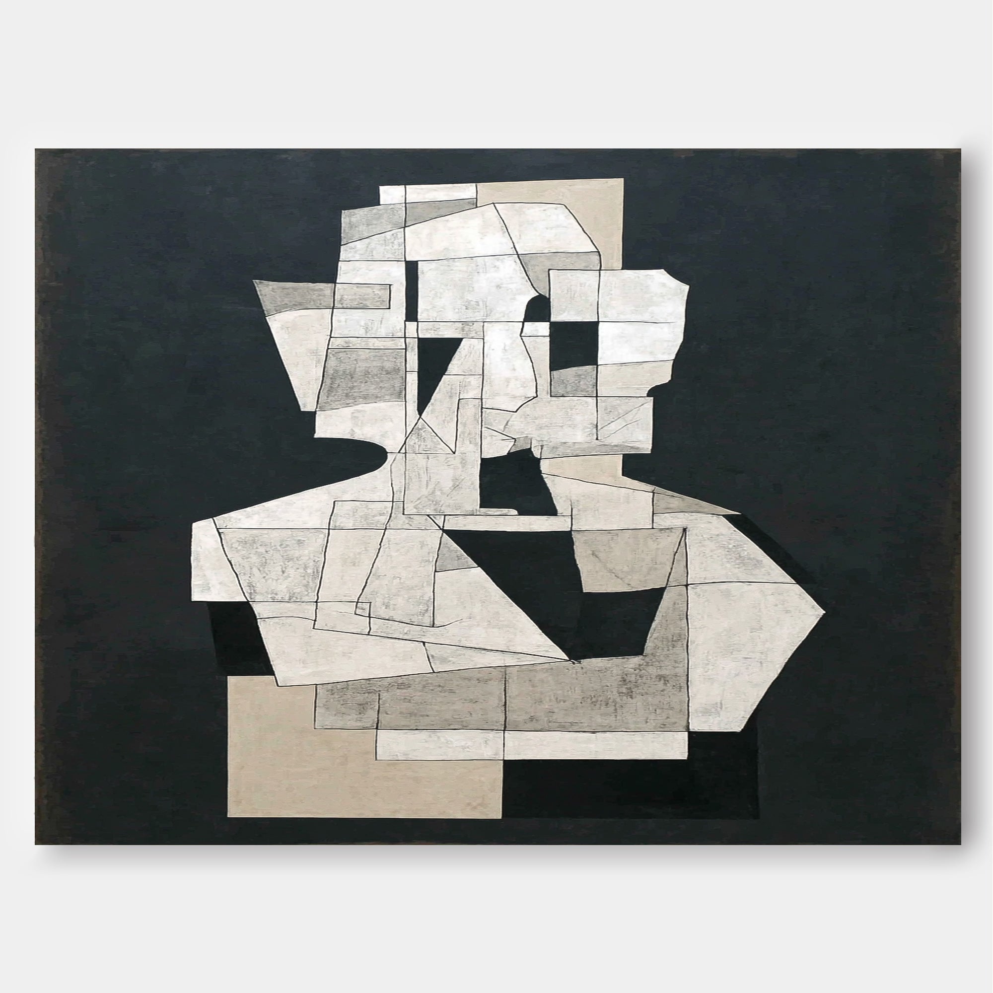 Abstract Geometric Black & White Wall Art Minimalist Modern Canvas Painting For Home Decor Unique Artwork