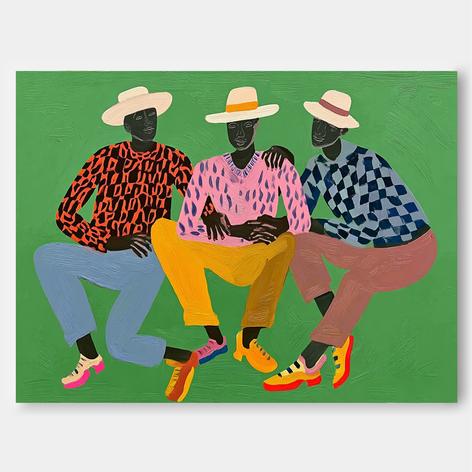 Large Brothers Portrait Wall Art  Figure Oil Painting Original Textured Three People Painting Canvas