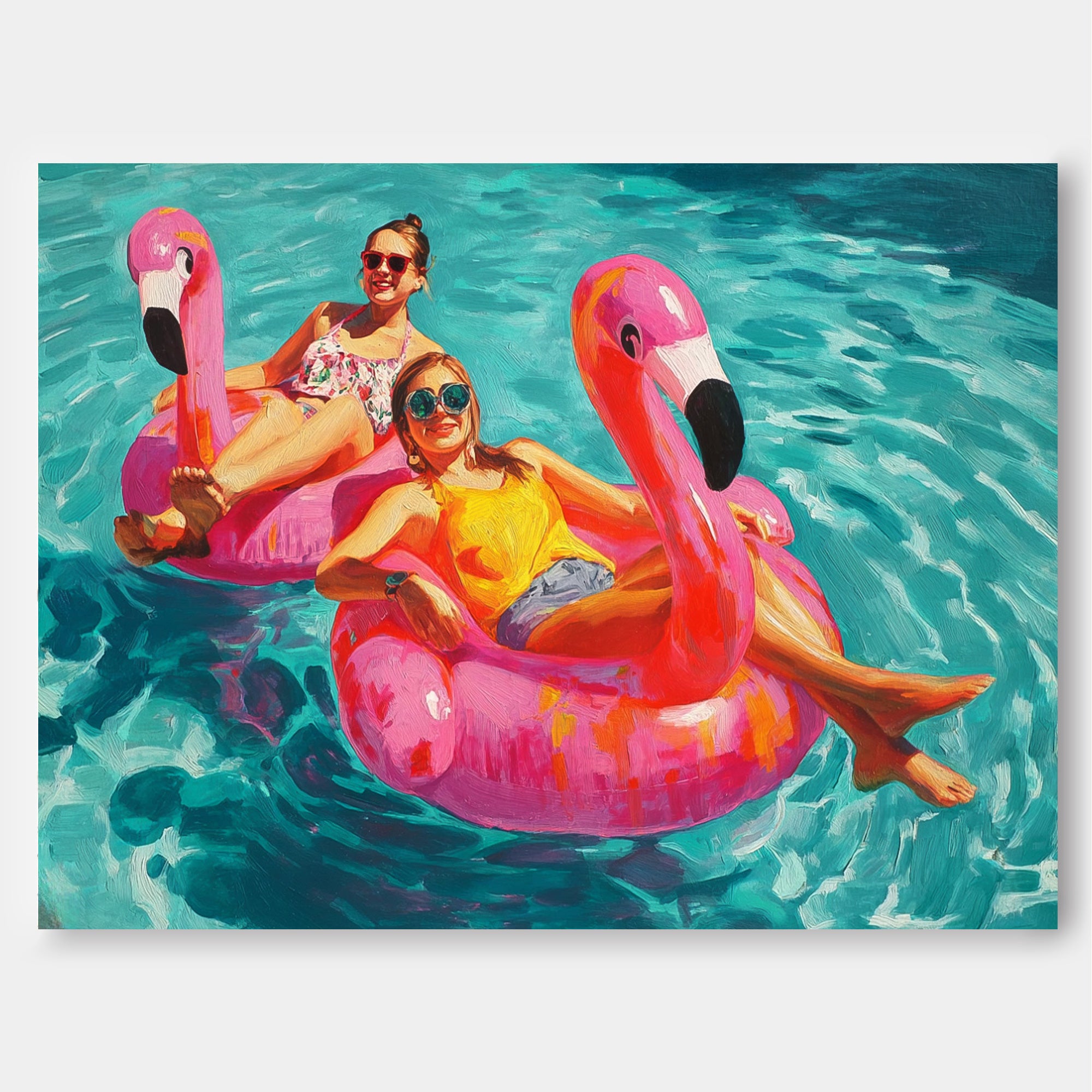 Abstract Colorful Flamingo Artwork Original Girl Water Entertainment Sensual Lady Swimming Wall Art