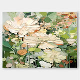 Big Flower Texture Artwork Original Abstract Green Leaves Oil Painting On Canvas Home Decor Gift