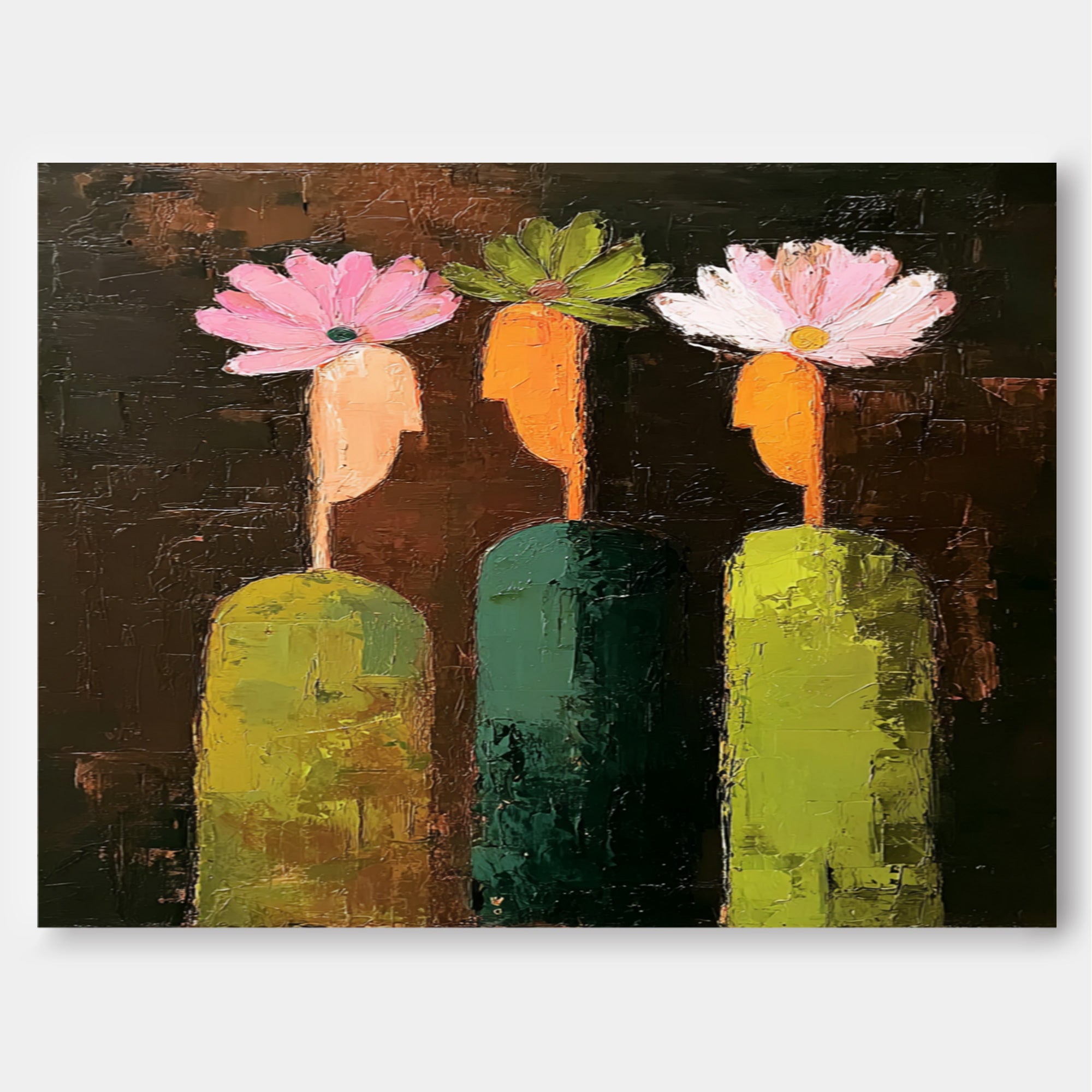 Unique Abstract Painting With Floral People Minimalist Boho Wall Decor for Stylish Homes Textured Family Artwork