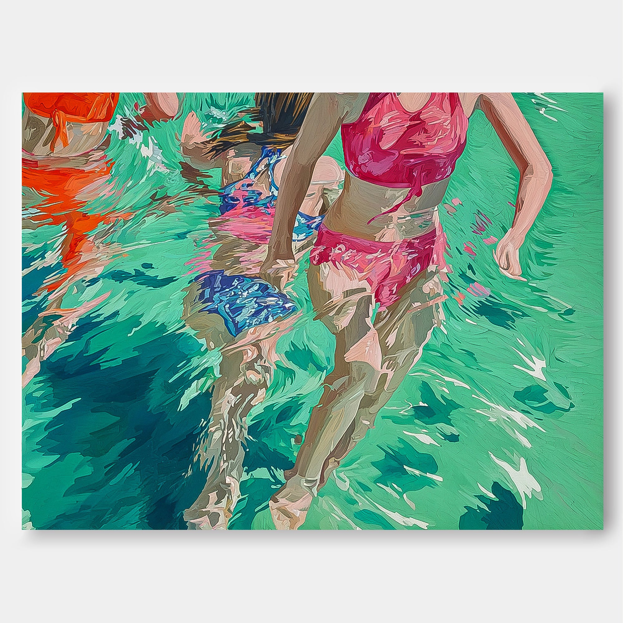 Original Girl Diving Oil Painting Diving In Ocean Sensual Woman Swimming Wall Art Abstract Colorful Artwork