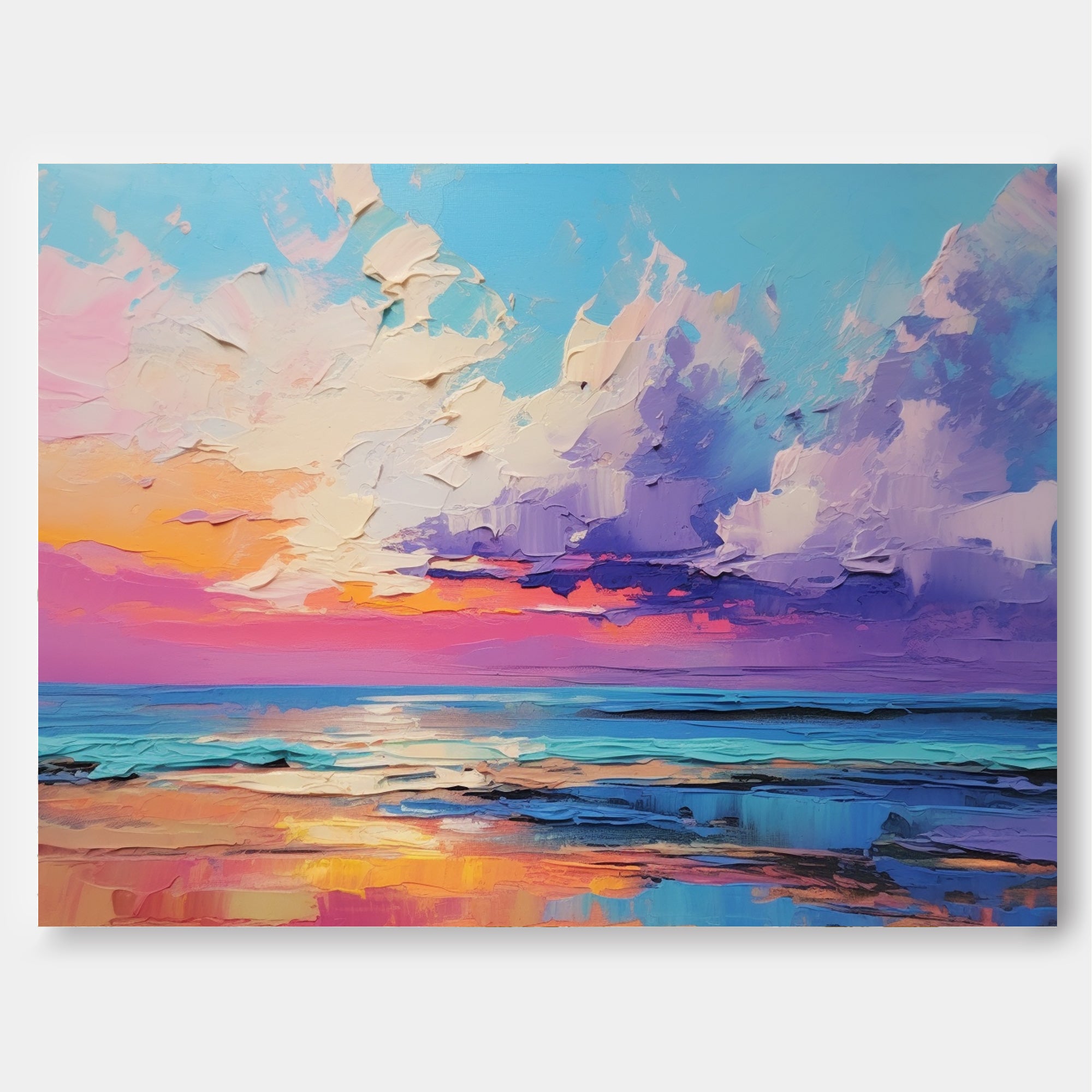 Bright Abstract Landscape Oil Painting Original Purple Sunset Wall Art Modern Abstract Landscape Painting Living Room Decor