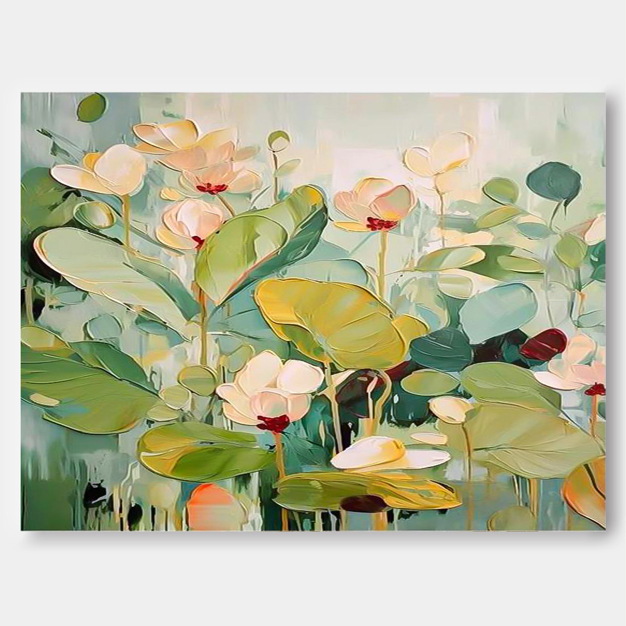 Big Flower Texture Artwork Original Abstract Green Leaves Oil Painting On Canva For Living Room Decor Gift