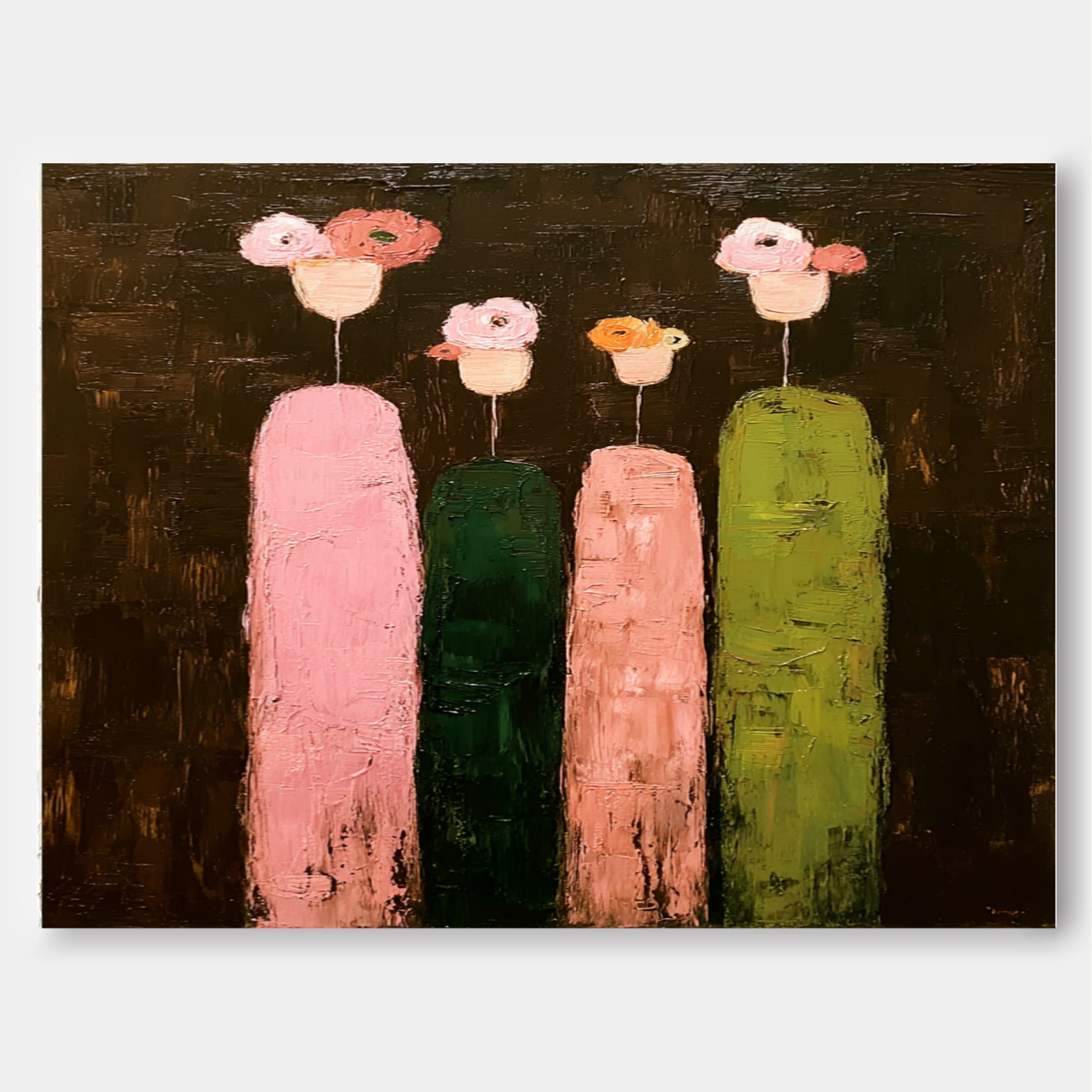 Original Family Abstract Oil Painting Wall Art Modern Colorful Floral On Dark Background Large People Artwork