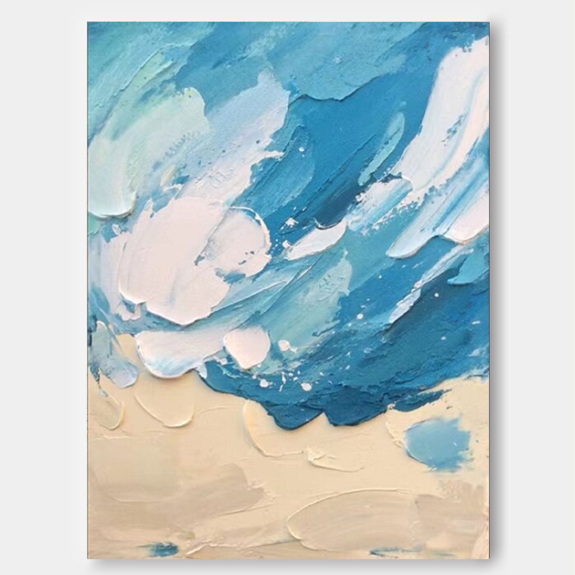 Blue Original Sea Abstract Oil Painting Large Sea 3D Texture Painting Ocean Canvas Wall Art Living Room Decor