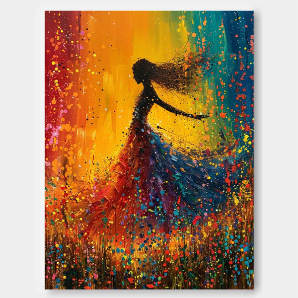 Colorful Artwork Original Modern Ballet Girl Wall Art Big Multicolor Gorgeous Girl Daning Painting Framed