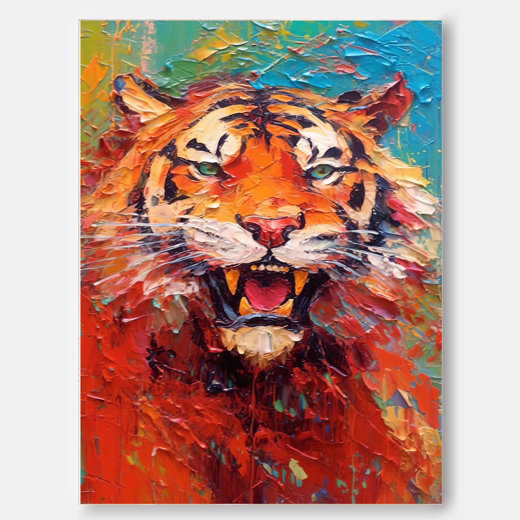 Texture Tiger Oil Painting Impressionist Tiger Canvas Wall Art Modern Animal Oil Painting Framed Living Room Decor