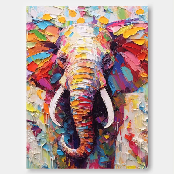 Colorful Elephant Oil Painting Textured Canvas Wall Art Modern Animal Oil Painting Impressionist Home Decor