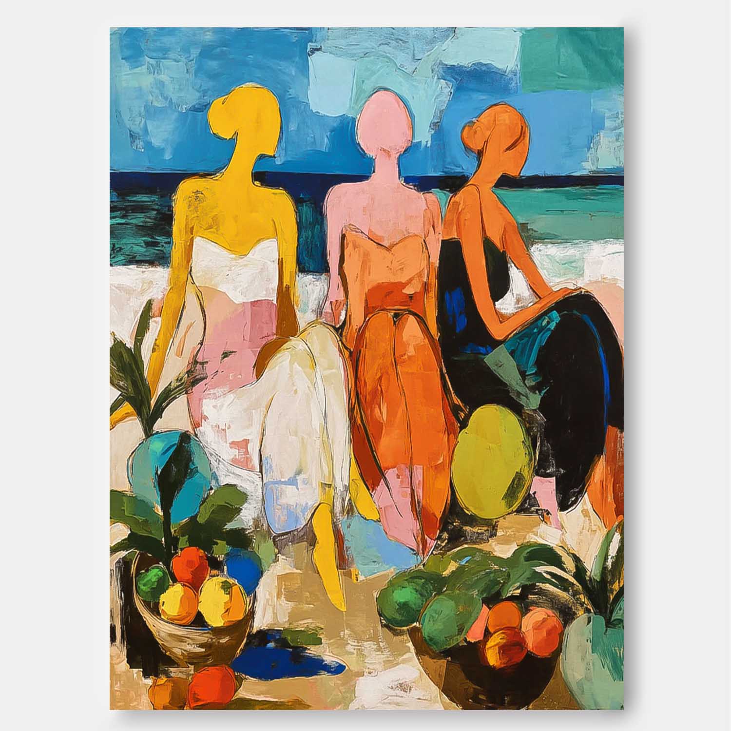 Abstract Woman Oil Painting Canvas Original Tropical Style Lady Art Oil Painting Modern Bohemian Home Decor