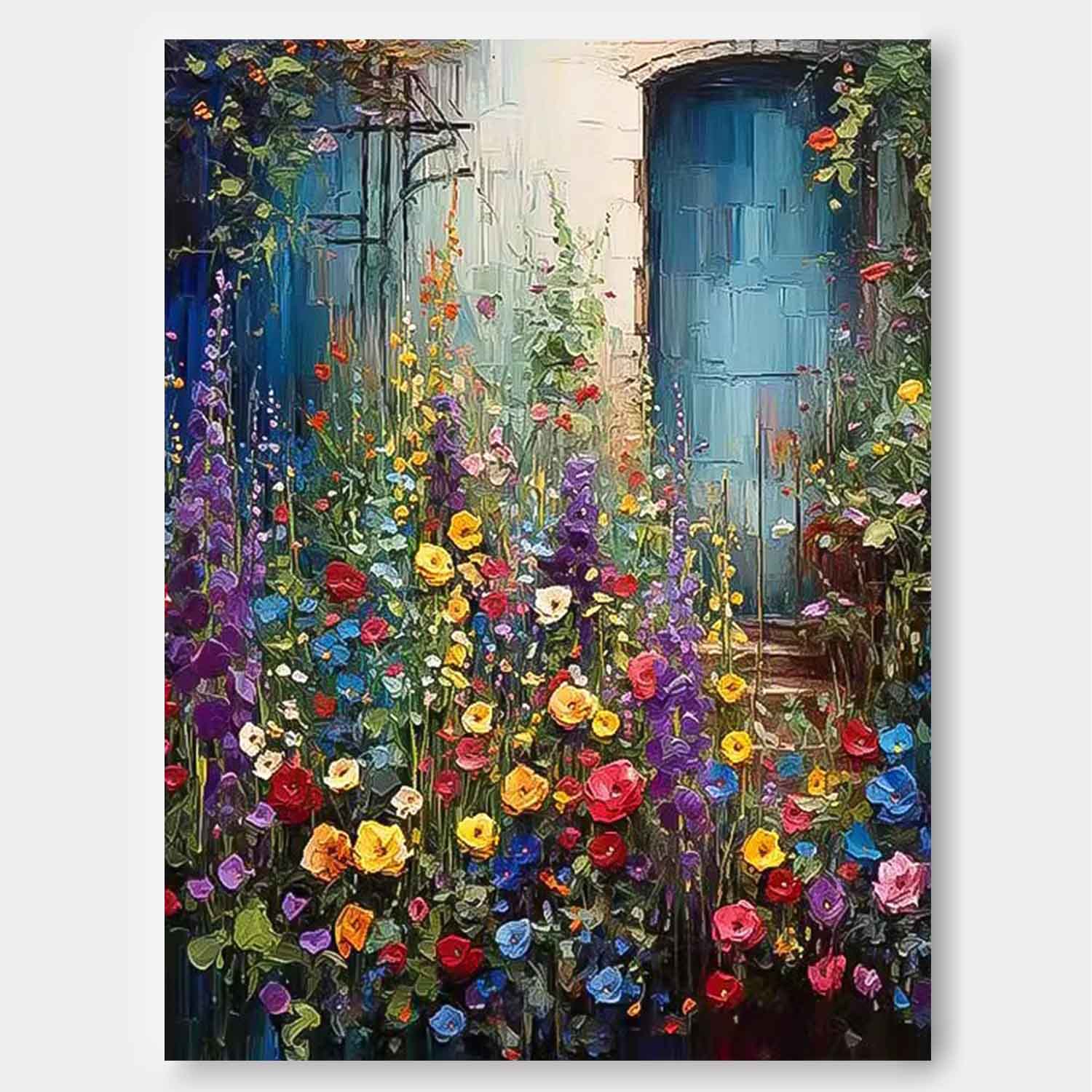 Contemporary Colorful Flower Wall Art Abstract Acrylic Painting On Canvas Large Luxurious Floral Artwork