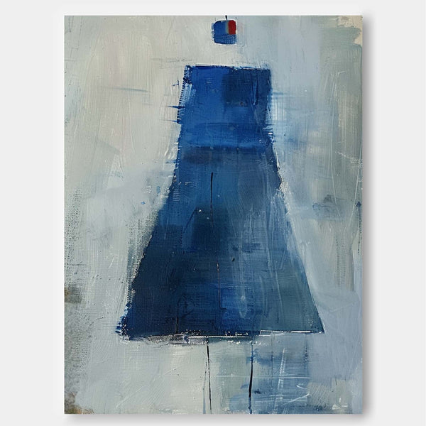 Original Minimalist Artwork Abstract Aesthetic Canvas Oil Painting Large Vintage Blue Skirt Wall Art