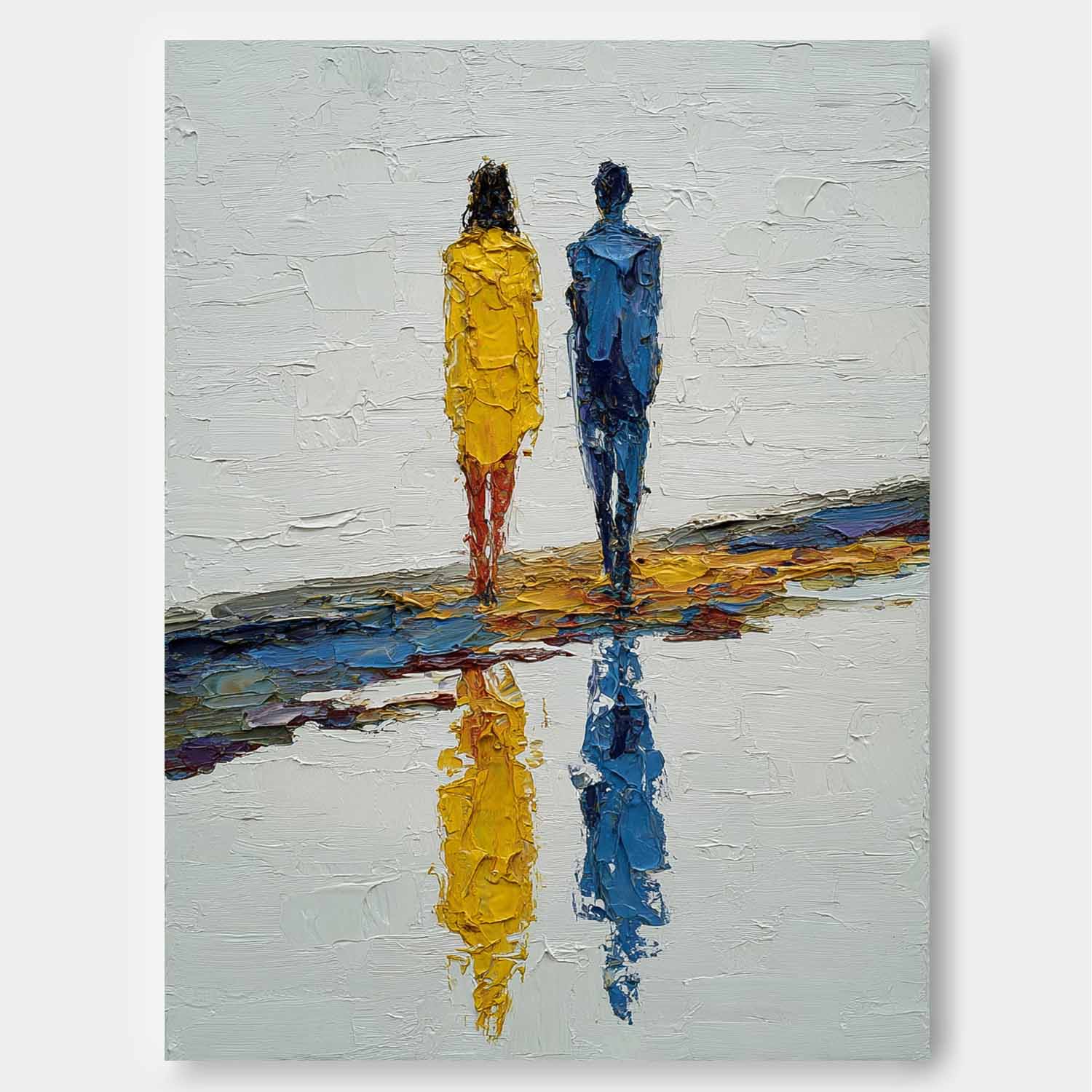 Abstract Couple Oil Painting Modern Minimalist Palette Knife Art Vertical Textured Canvas For Bedroom Wall
