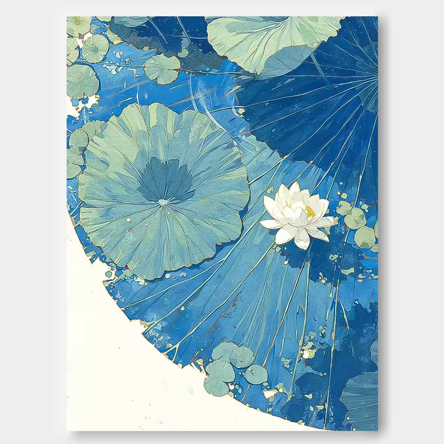 Abstract Blue Lotus Leaf Oil Painting On Canvas Big Original Texture Beautiful Lotus Artwork Framed Home Decor