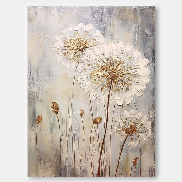 Delicate Dandelion Painting Wall Decor Abstract  Flower Oil Painting on Canvas Large Original  Texture Flowers Art