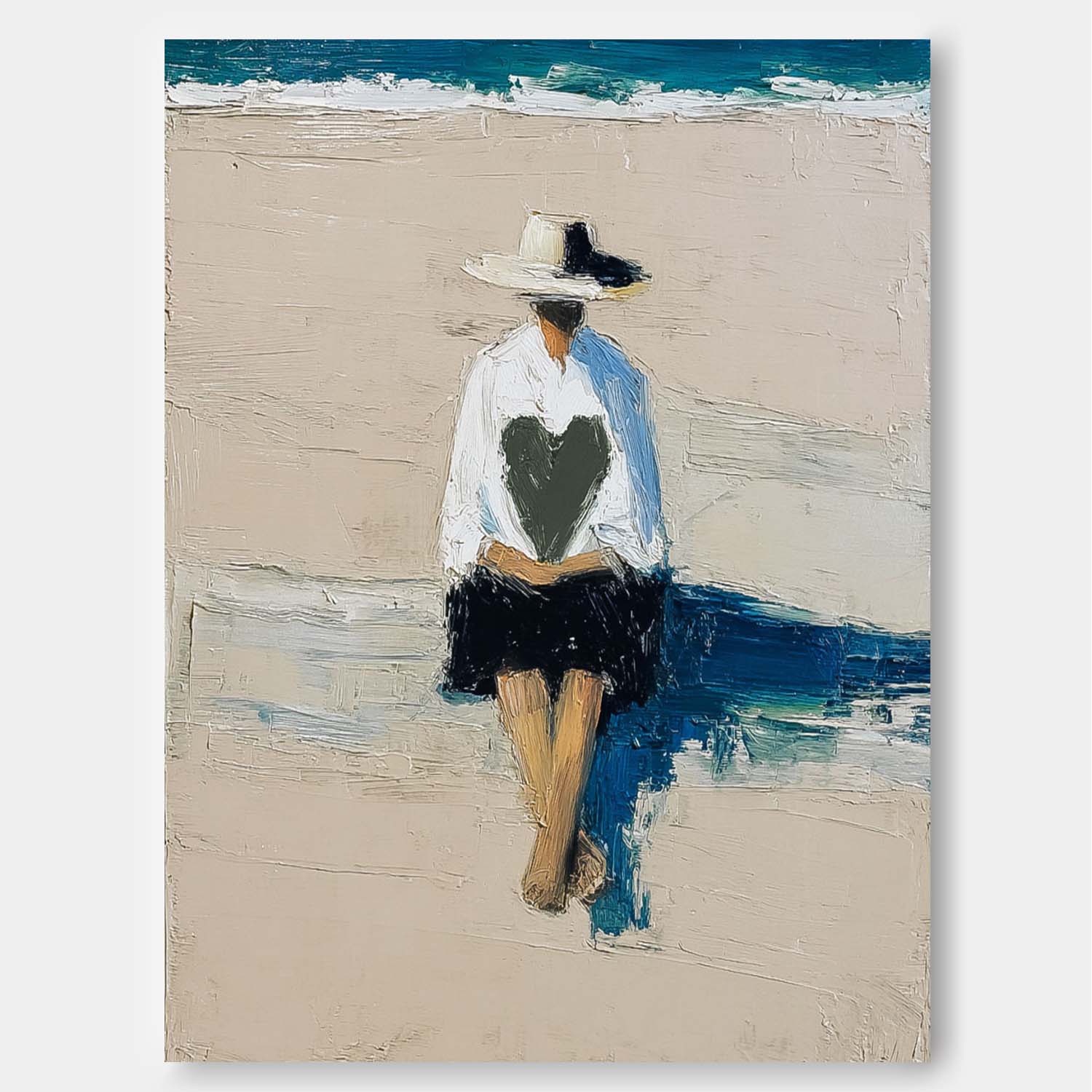 Modern Artwork Original Beach Boy Oil Painting Style for Romantic Holding Love Heart Canvas Wall Art Decor