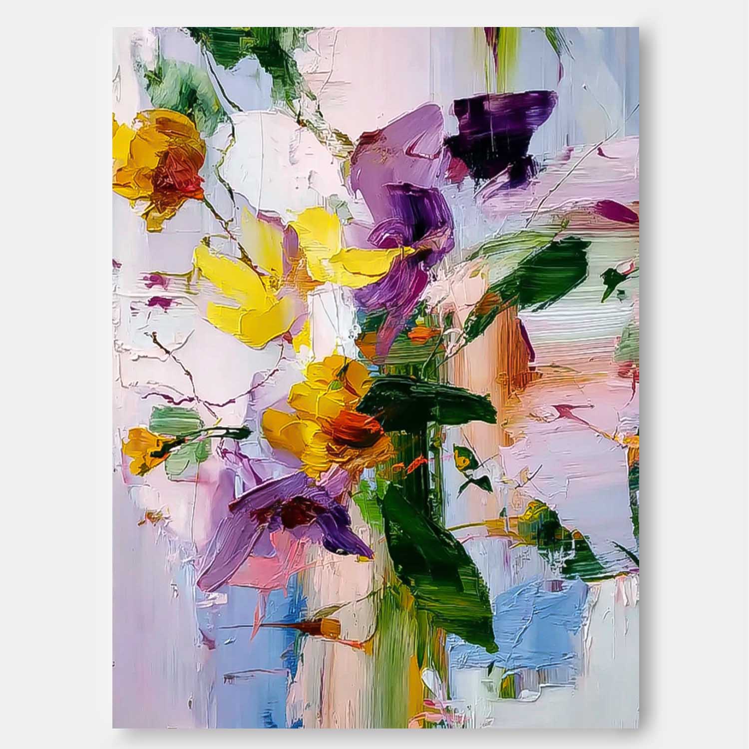 Large Flower Abstract Knife Painting Canvas Original Artwork Texture Plant Wall Art For Living Room