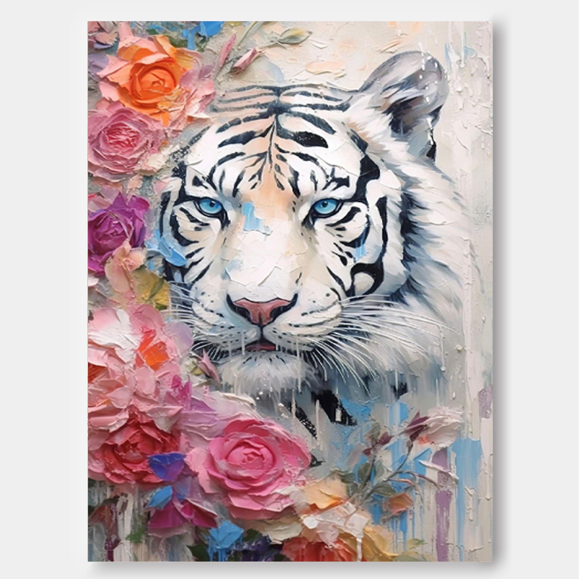 Textured Abstract White Tiger Canvas Oil Painting Original Tiger Canvas Wall Art Modern Animal Oil Painting Home Decor