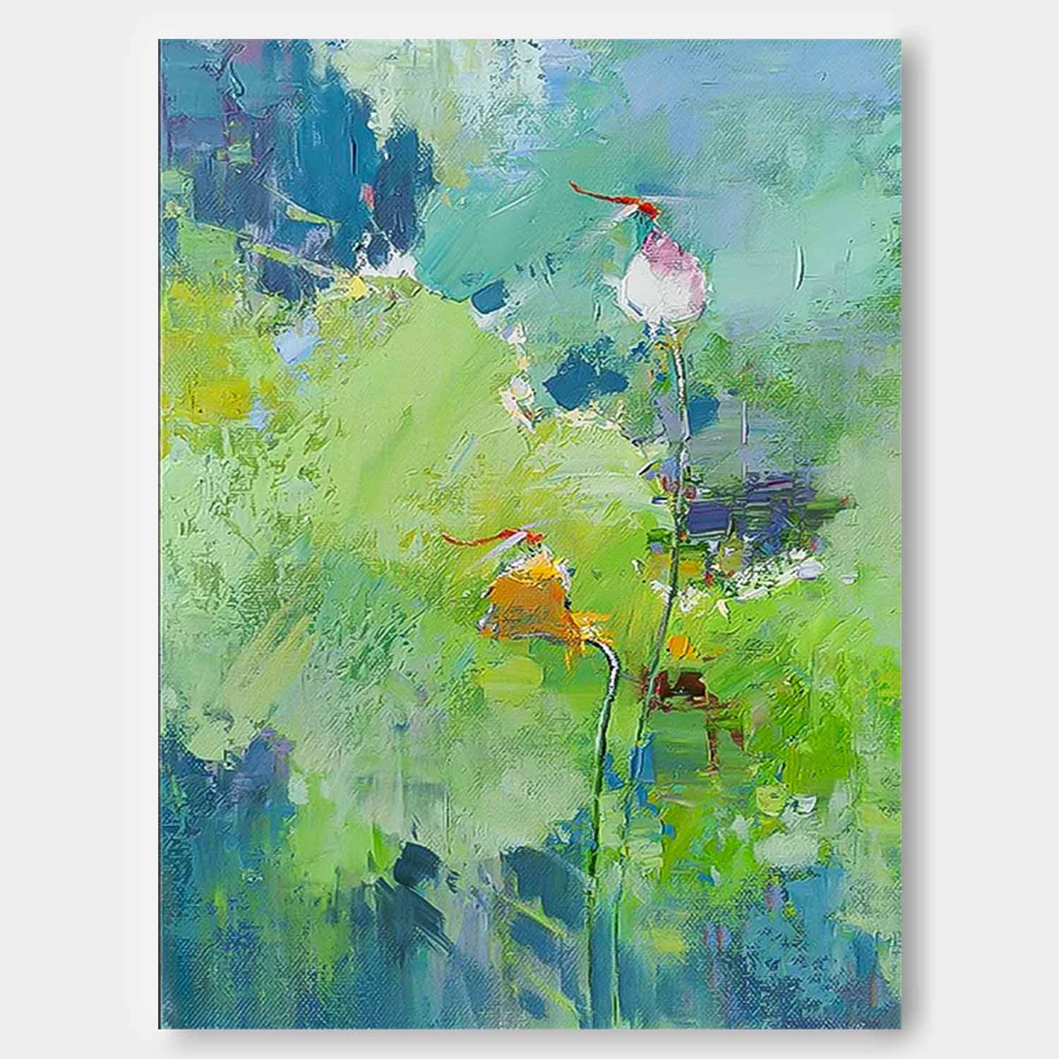 Large Bud Floral Textured Abstract Acrylic Wall Art Impressionism Abstract Dragonfly Painting Framed For Sale