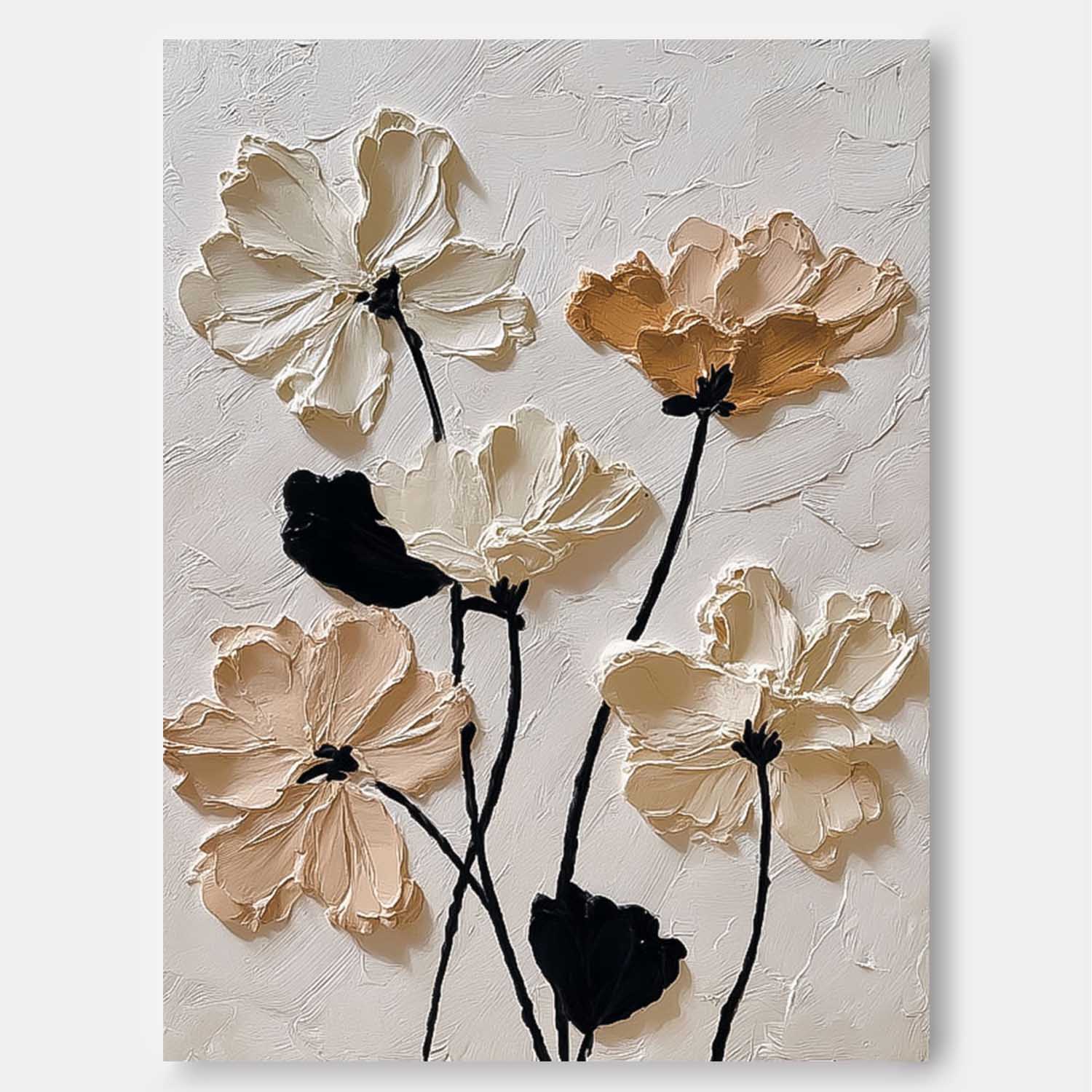 Texture Plant Wall Art Large White Flower Abstract Oil Painting Canvas Original Artwork Home Decor