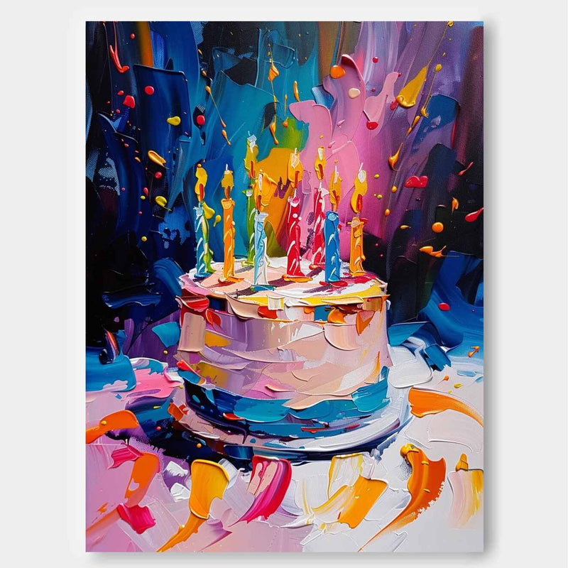 Big Original Artwork Abstract Still Life Painting Colorful Cream Cake Acrylic Painting On Canvas Framed Birthday Gift