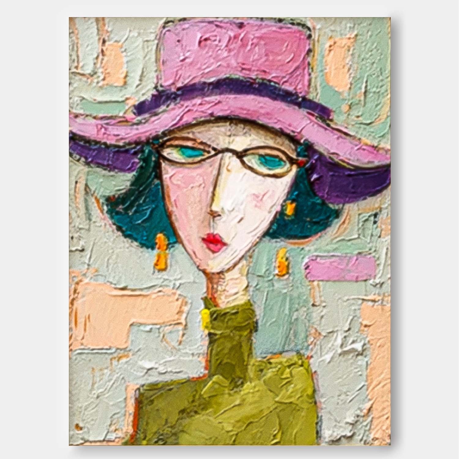 Large People Wall Art Color Abstract Woman Portrait Oil Painting Canvas Original Elegant Lady Painting