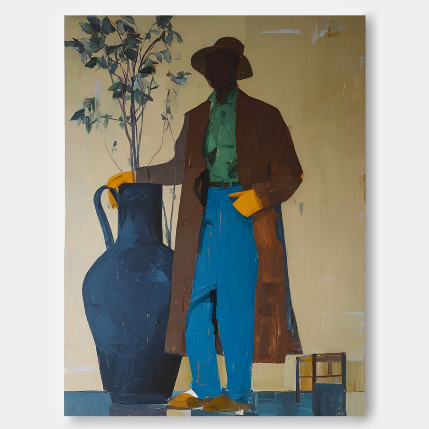 Original Men's Vintage Niche Streetwear painting Textured Abstract Boy Wall Art Retro Styling For Living Room