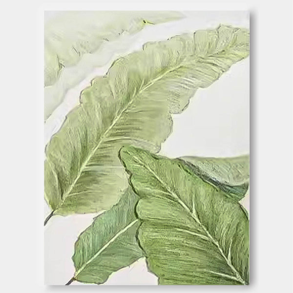 Green Leaves Oil Painting On Canvas Oversize Original Texture Leaves Artwork For Living Room