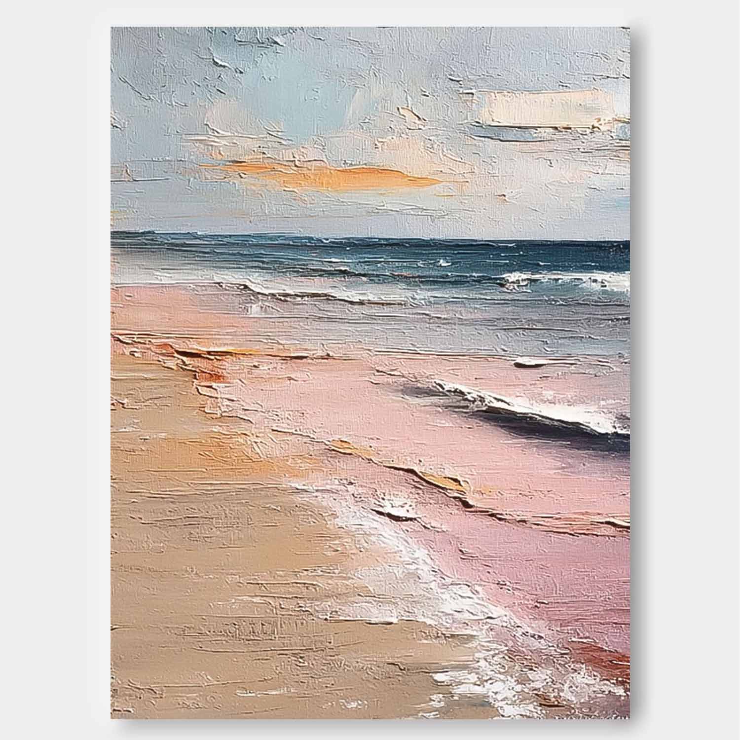 Pink Large Sea Wall Art Original Abstract Beach Oil Painting On Canvas Texture Artwork Home Decor