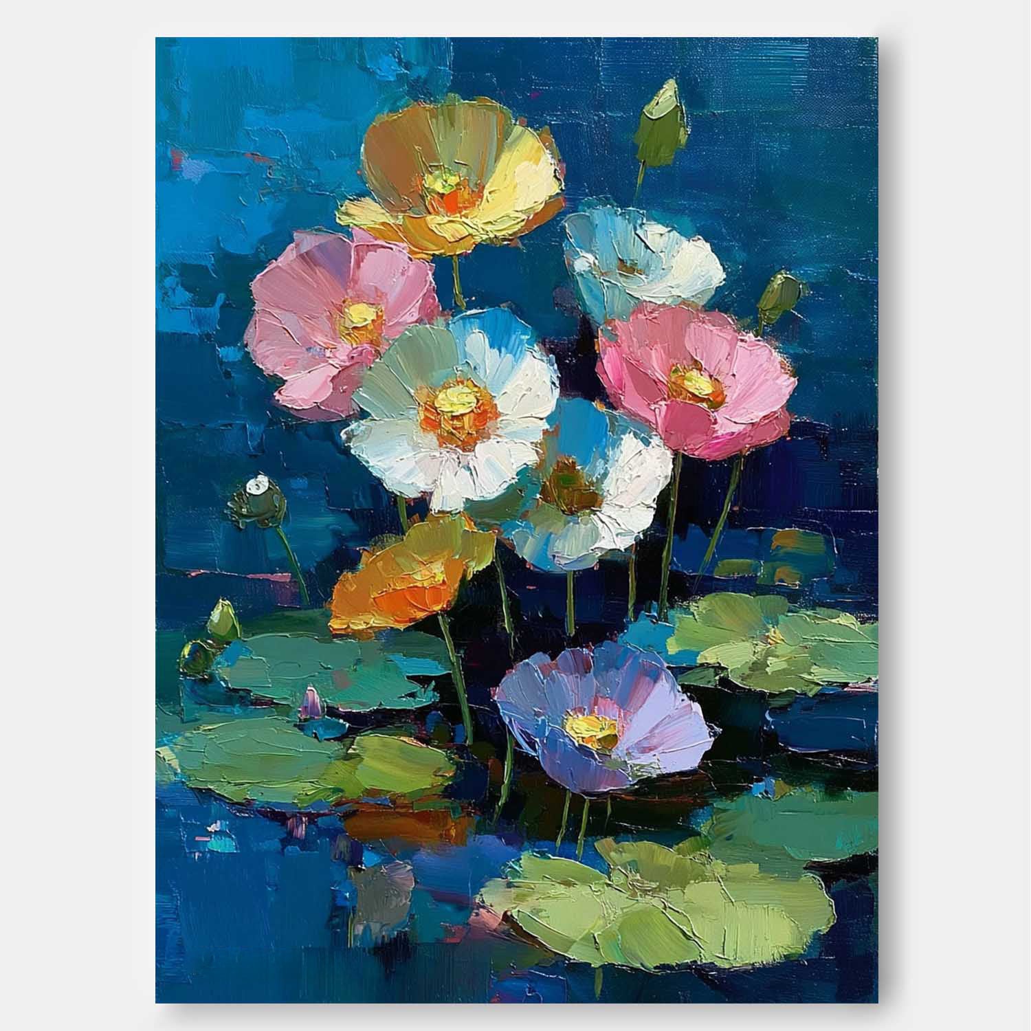 Large Vibrant Bold Color Floral Oil Painting Original Modern Flower Artwork Texture Plant Wall Art