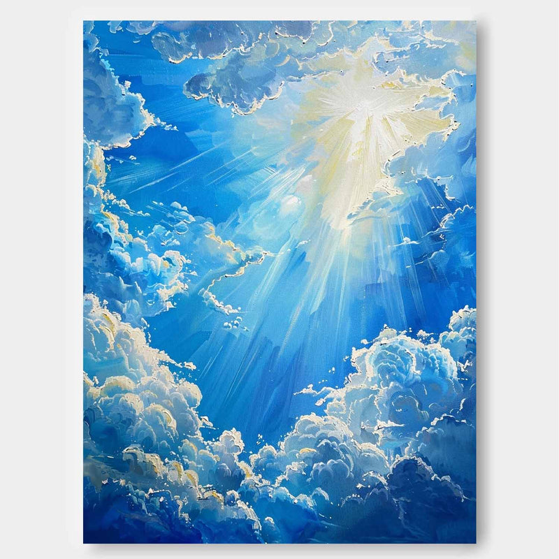 Bright Blue Cloudiness Texture Large Cloud Painting On Canvas Abstract Cloud Oil Painting Living Room