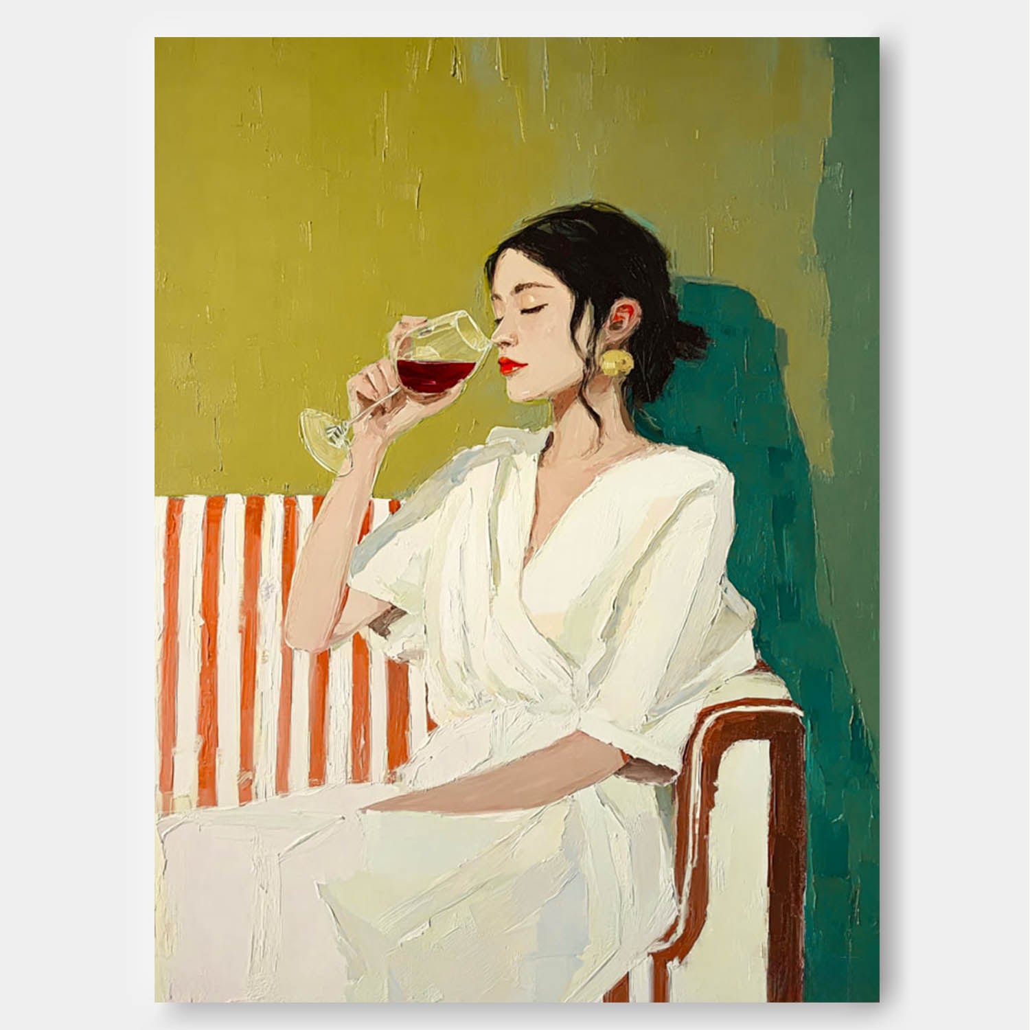 Figure Artwork Framed Original Elegant Woman Wall Art Abstract Lady Wearing A Bathrobe Oil Painting Canvas