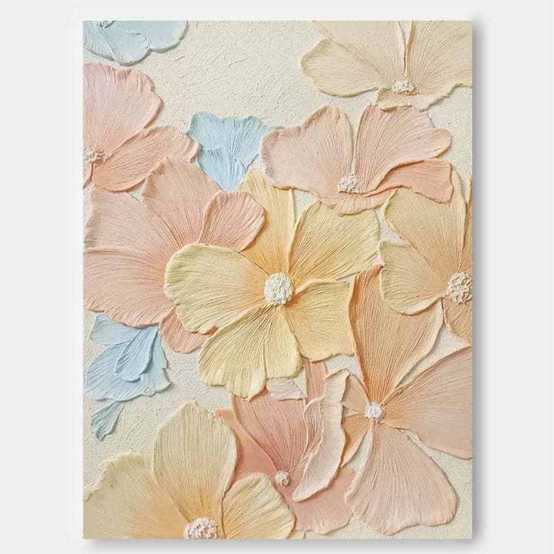 Original Bright Color Flower Wall Art Large Textured Floral Acrylic Painting Modern White Floral Oil Painting On Canvas Home Decor