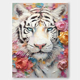White Tiger Framed Oil Painting Impressionist Tiger Canvas Wall Art Modern Animal Oil Painting Living Room Decor