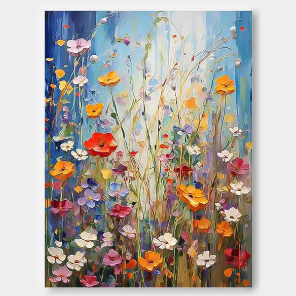 Color Floral Textured Abstract Acrylic Wall Art Custom Impasto Painting On Canvas Framed For Sale
