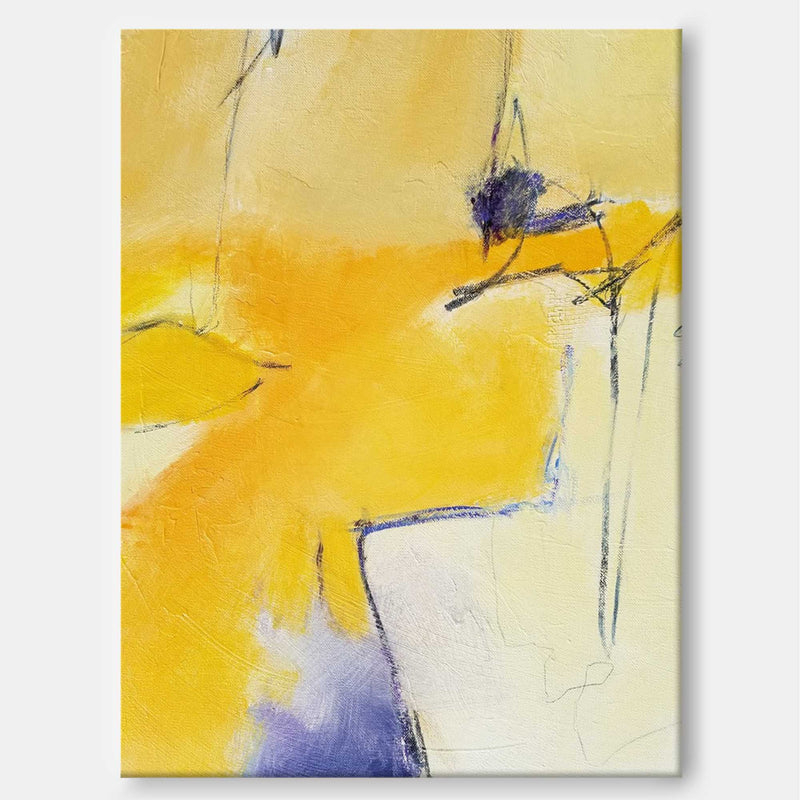 Large Yellow Abstract Canvas Wall Art Vertical Painting Modern Yellow Minimalist Wall Art For Livingroom