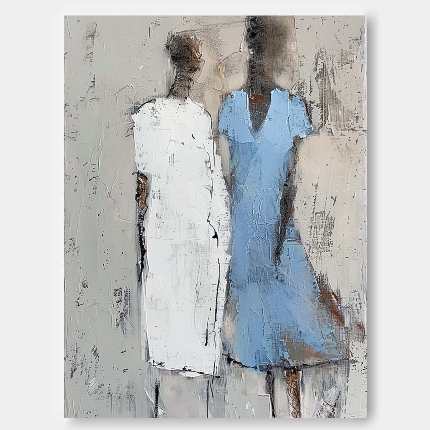 Minimalism Figure Acrylic Painting Original Portrait Wall Art Blue Abstract Oil Painting Canvas Home Decor