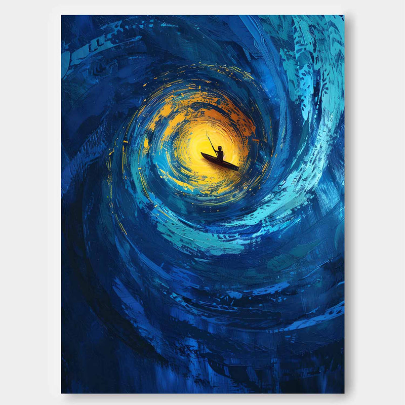 Blue Original Abstract Beach Oil Painting On Canvas Large Vortex Wall Art Texture Artwork Home Decor