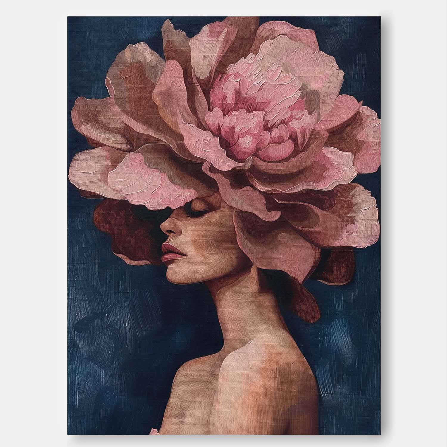 Large Portrait Painting Original Wall Art Abstract beautiful Peony Painting Colorful Faceless Artwork Home Decor