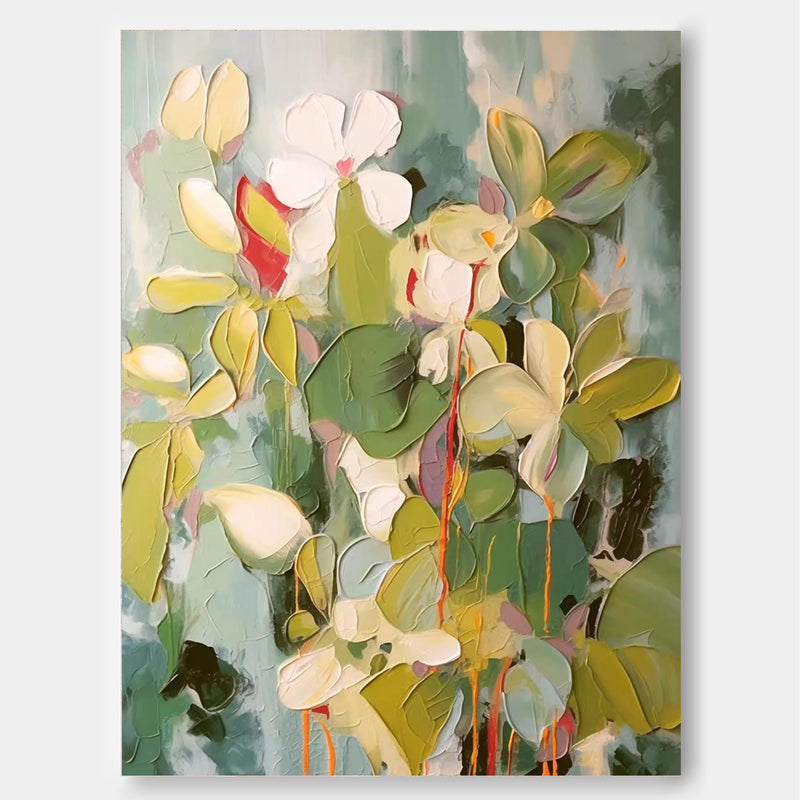 Flowers Abstract Acrylic Painting For Wall - Green C