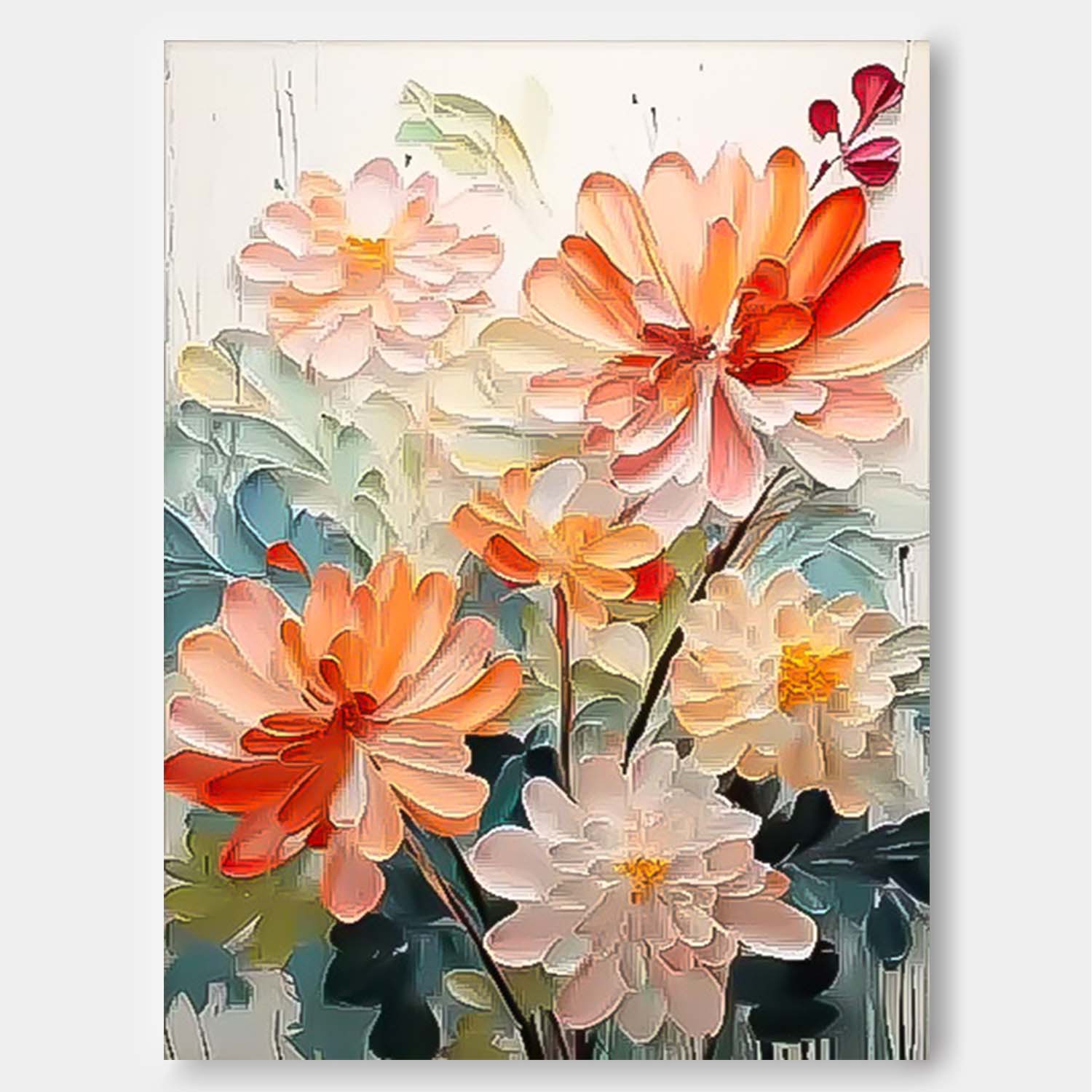 Big Original Texture Beautiful Flowers Artwork Framed Abstract Lovely Flower Oil Painting On Canvas Home Decor