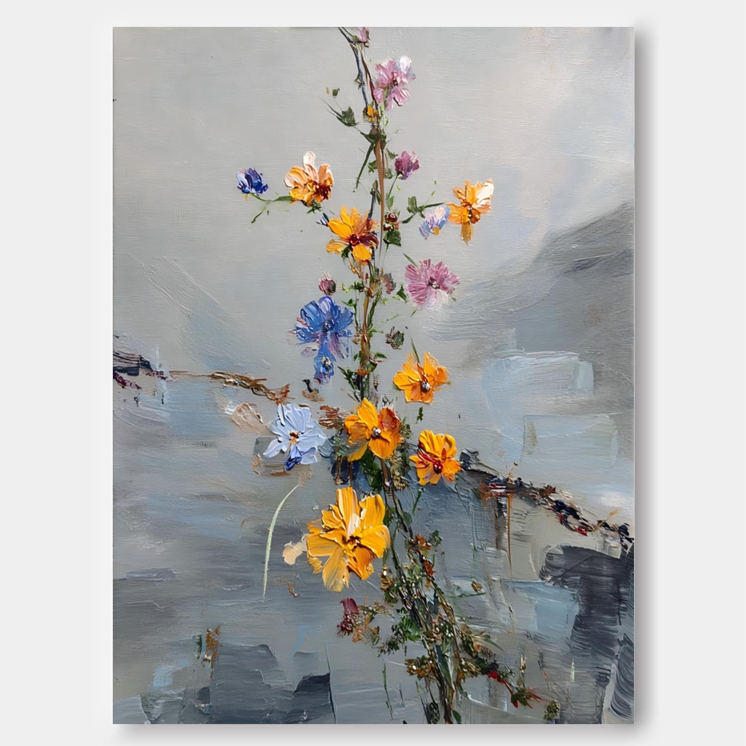 Hand-Painted Abstract Floral Oil Painting Modern Wall Art Unique Colorful Flower Canvas For Living Room Decor