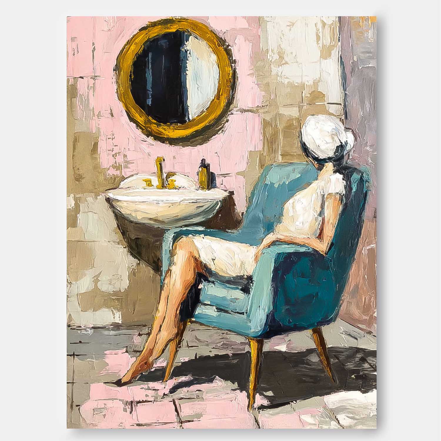 Original Impressionist Bathroom Art Oil Painting Modern Home Decor Gold Abstract Lady Oil Painting Canvas