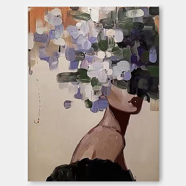 Large Faceless Portrait Artwork Abstract Lady Painting Woman Face Painting Original Flower Figurative Canvas Art Framed Woman Art Home Decor