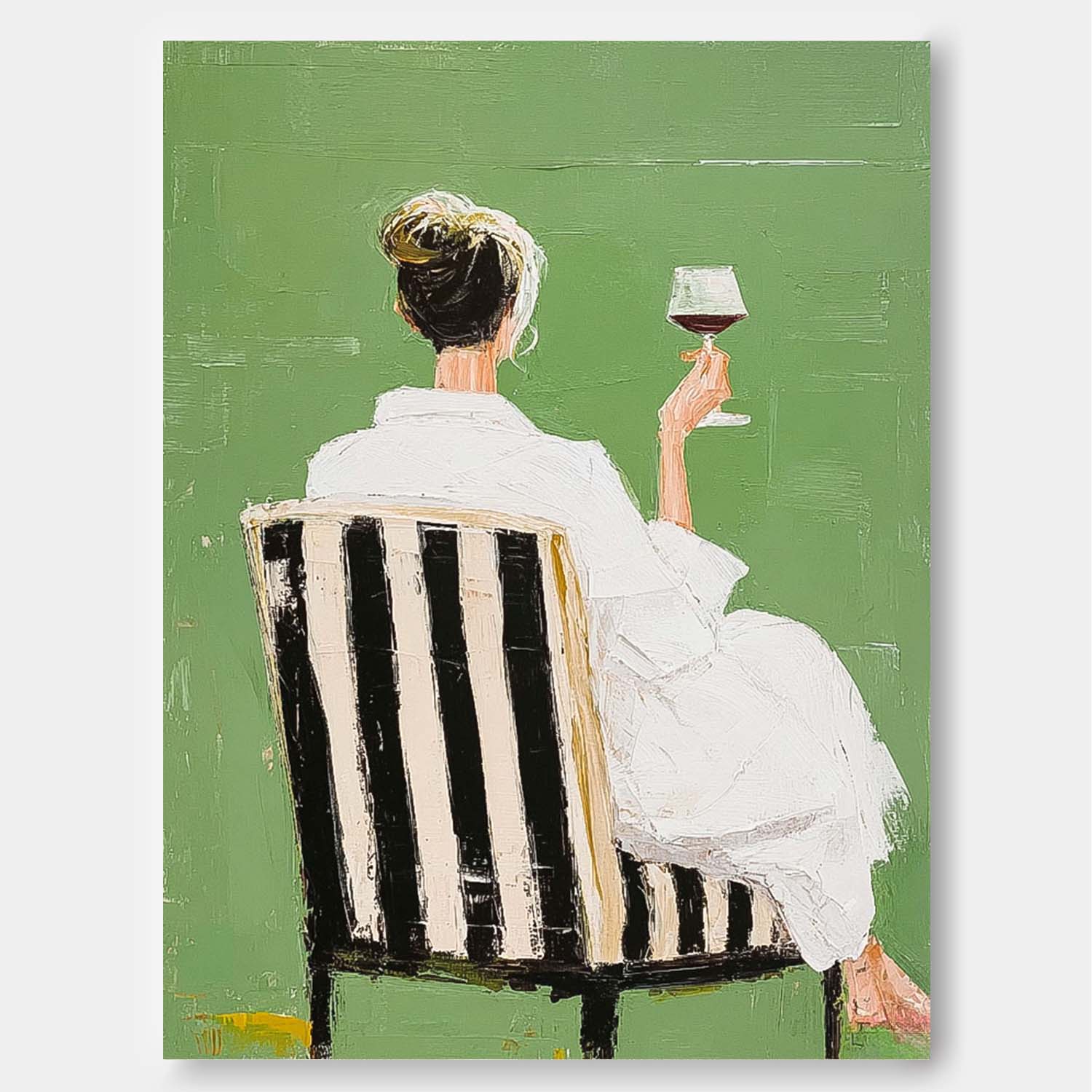 Retro Figure Artwork Abstract Lady Tasting Wine Oil Painting Canvas Original Beautiful Woman Wall Art