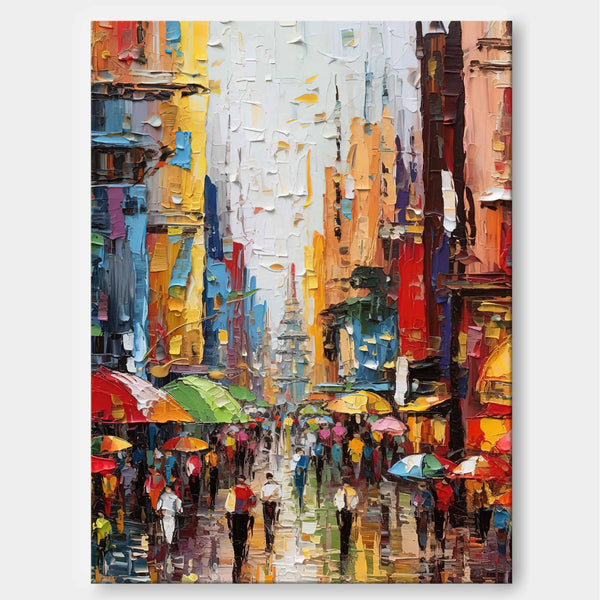 Colorful Abstract Large Cityscape Oil Painting On Canvas Original Urban Scene Art Modern Colorful Wall Art Living Room
